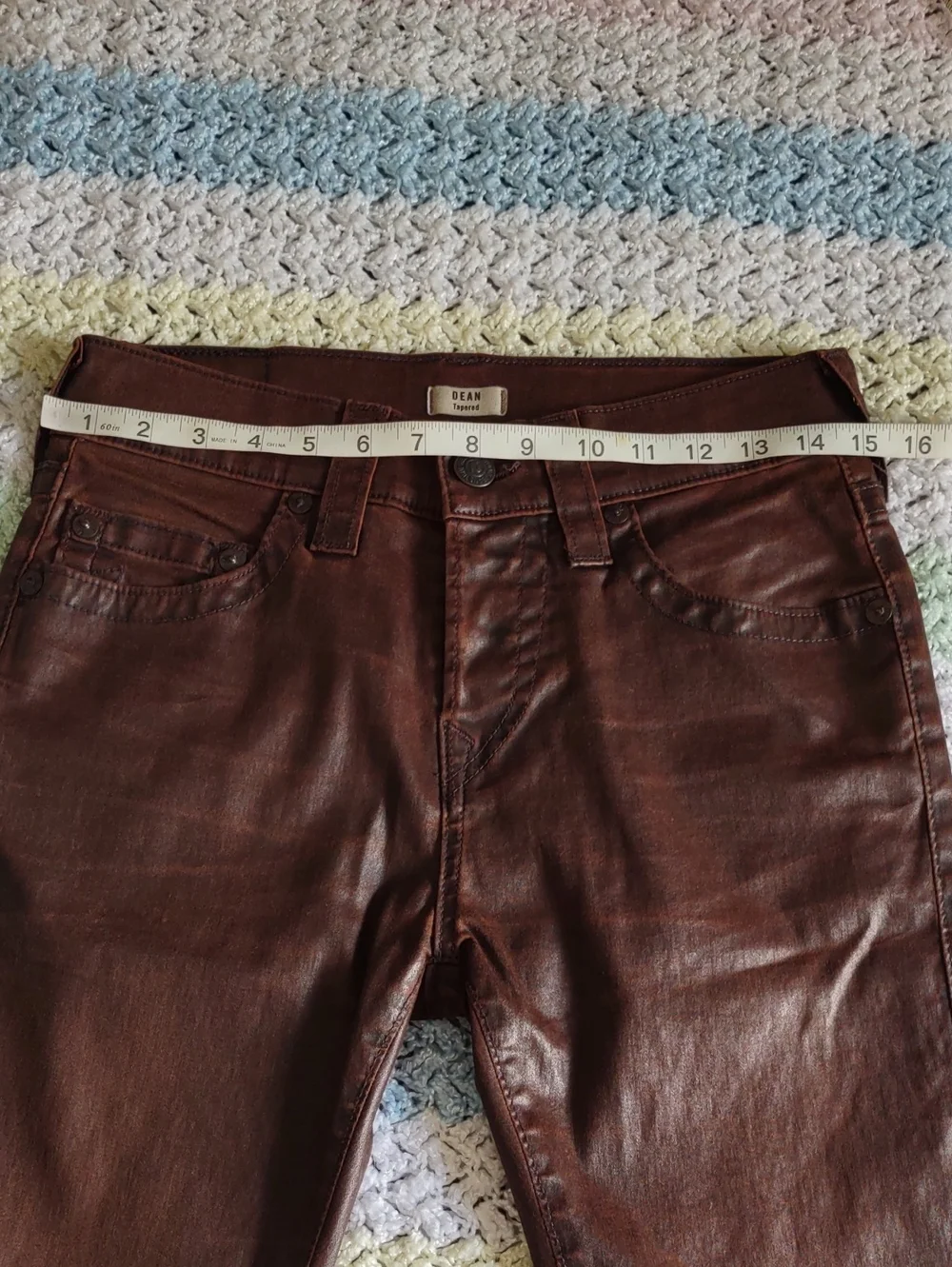 True Religion 28 Dean Tapered Brown Button Fly Coated Jeans